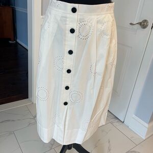 Ann Taylor White Eyelet Midi A-Line Skirt